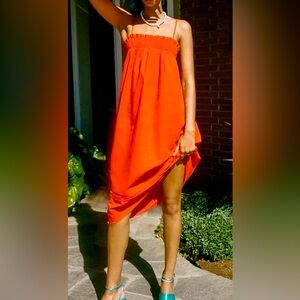 Urban Renewal Red Smocked Top Linen Dress